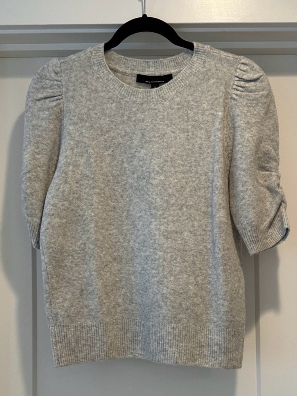 WHBM Women's Gray Puff-Sleeve Crewneck Short Sleeve Sweater
